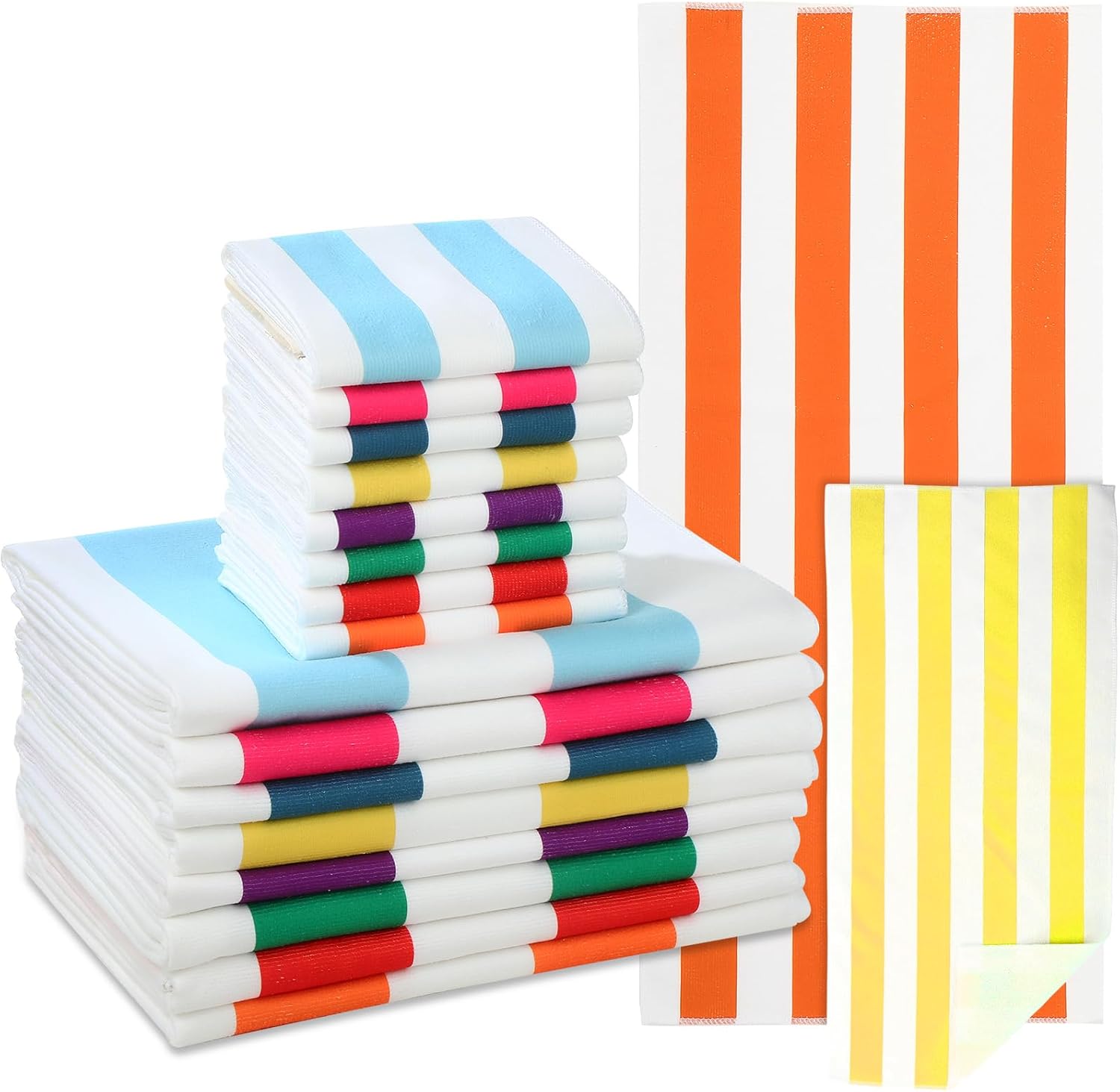 Xinnun 16 Pack Beach Towels Set Microfiber Bath Towel Set 55''x28'' Oversized and 30''x14'' Quick Dry Pool Towels Highly Absorbent Swim Blanket for Adult Women Men for Sports Gym Camping Travel