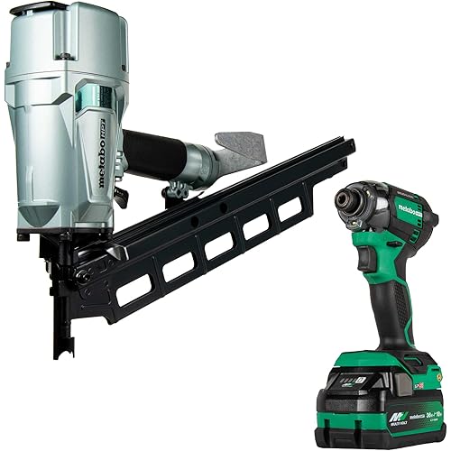 Metabo HPT Pneumatic Framing Nailer + 18V Impact Driver Pro Bundle Kit, 3-1/4-Inch Framing Nailer with BONUS 18V Triple Hammer Impact Driver Kit, KNR83A5(S)