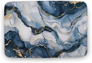 Marble Bath Rug 15.7" x23.6, Modern Foil Stone Texture Gold Navy Blue Marble Ultra Absorbent & Non-Slip Bath Carpet, Machine Washable, Soft Microfiber Bath Mats for Bathtub Laundry, Bathroom Floor