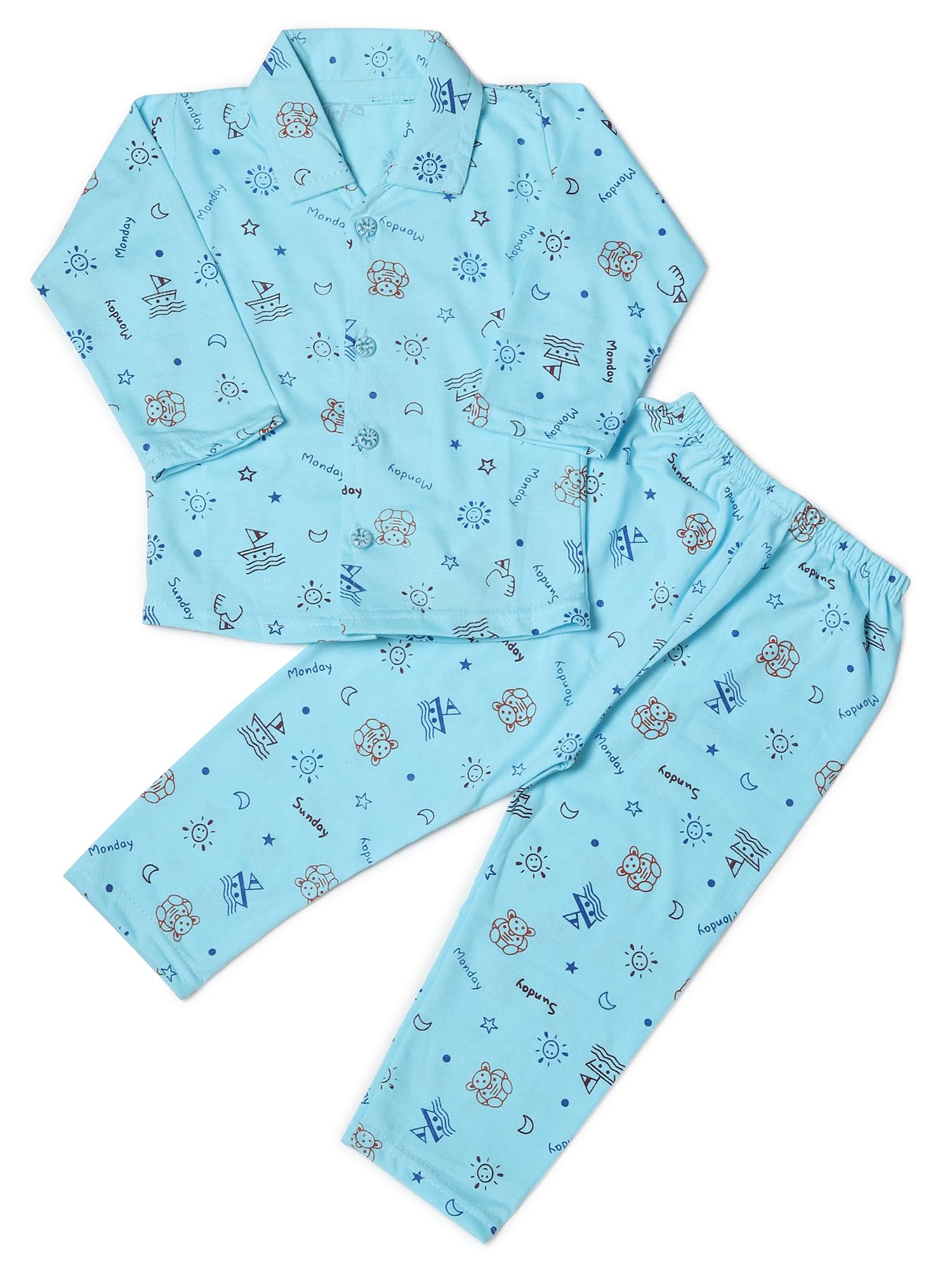 Kids Cotton- Night Suit – Full Sleeve Button-Down Pajama Set with Fun Printed Design-image-41