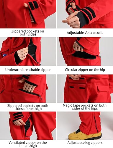 Miniatura 5 de GSOU SNOW Trajes de esquí para mujeres y hombres, trajes de nieve de una pieza, impermeables, resistentes al viento, traje de nieve aislado para