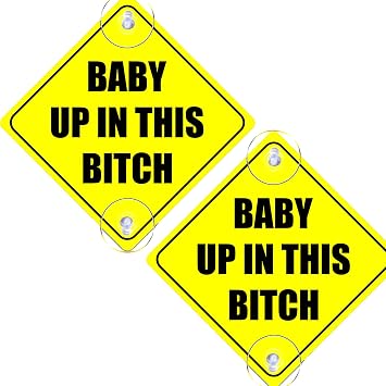 2PCS Up in This B Car Sticker, 5"x5" Reusable Baby on Board Decal with Suction Cups