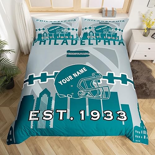 Erosebridal Funda de edredón personalizada de fútbol completo, juego de ropa de cama para niños y niñas, funda de edredón del equipo de fútbol,