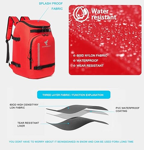 Miniatura 4 de Bolsa para botas de esquí, mochila de viaje impermeable para botas de esquí, casco de esquí, gafas, guantes, esquí, snowboard y accesorios para