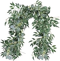 SUPLA Artificial Silver Dollar Eucalyptus & Willow Garland - Faux Grey Green Greenery for Wedding Arch, Table Runner, Rustic Decor