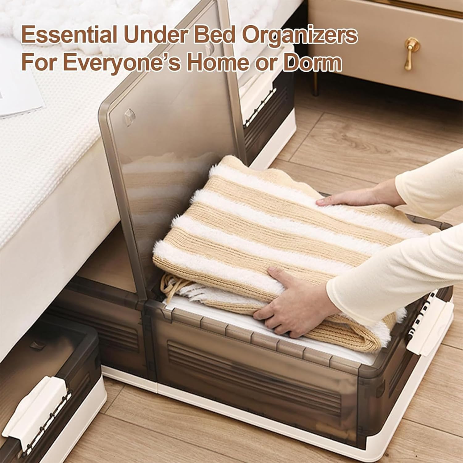 Generic Collapsible Under Bed Rolling Storage Containers with Wheels, Stackable Plastic Clothes Storage Bins with Lids, Dual-Open Closet Organizers Blanket Organization for Bedroom Dorm, 2 Pack,Grey