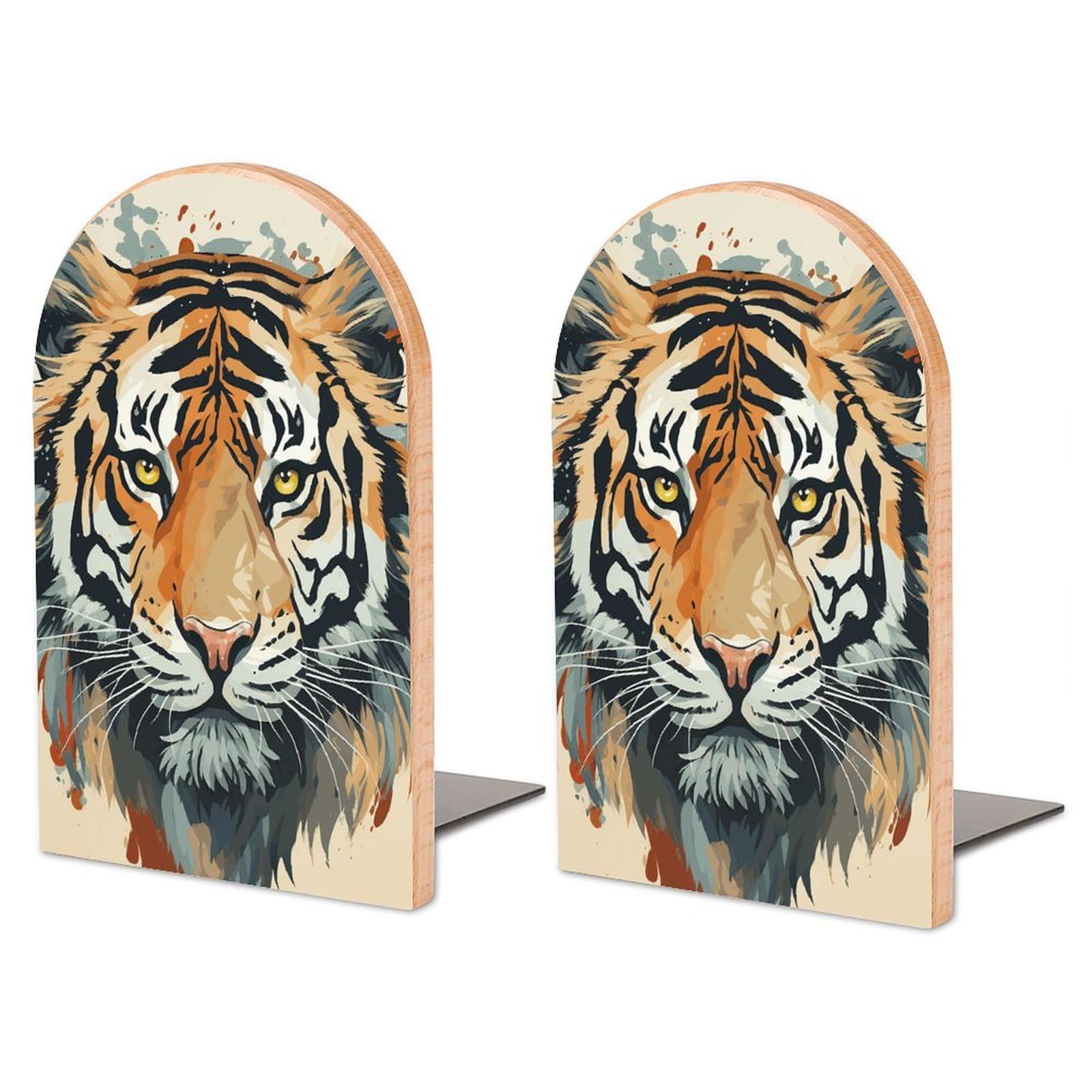 Serre-livres réglables en hêtre motif tigre pour bureau