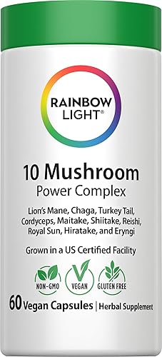 Rainbow Light Suplemento complejo de hongos | 60 cápsulas | Fabricado con 10 hongos potentes | Incluye melena de león, chaga, shiitake, reishi y más
