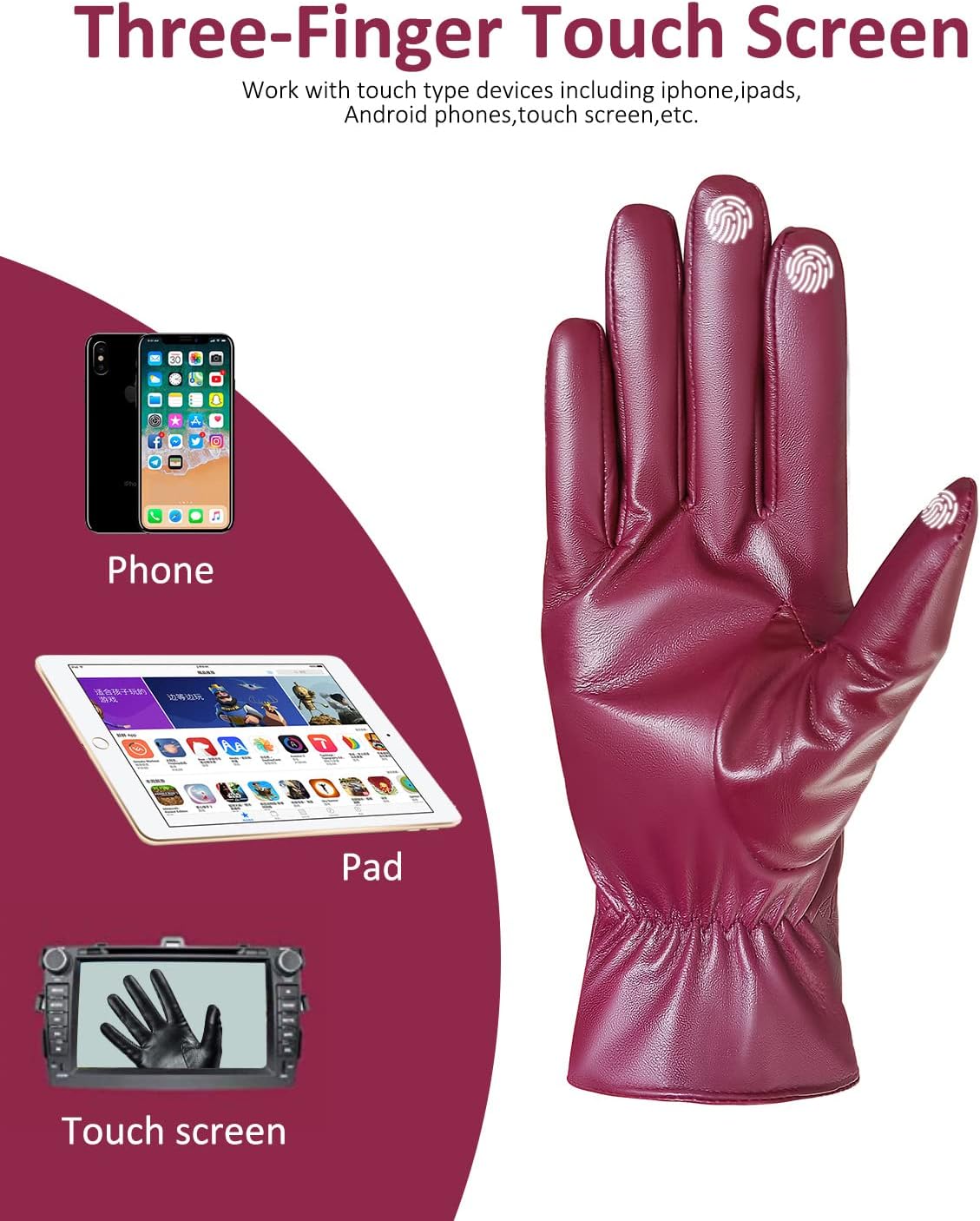 Winter Leather Gloves for Women, Premium Sheepskin Warm Gloves for Cold Weather, Fleece Lining Touch Screen Glove - Image 4