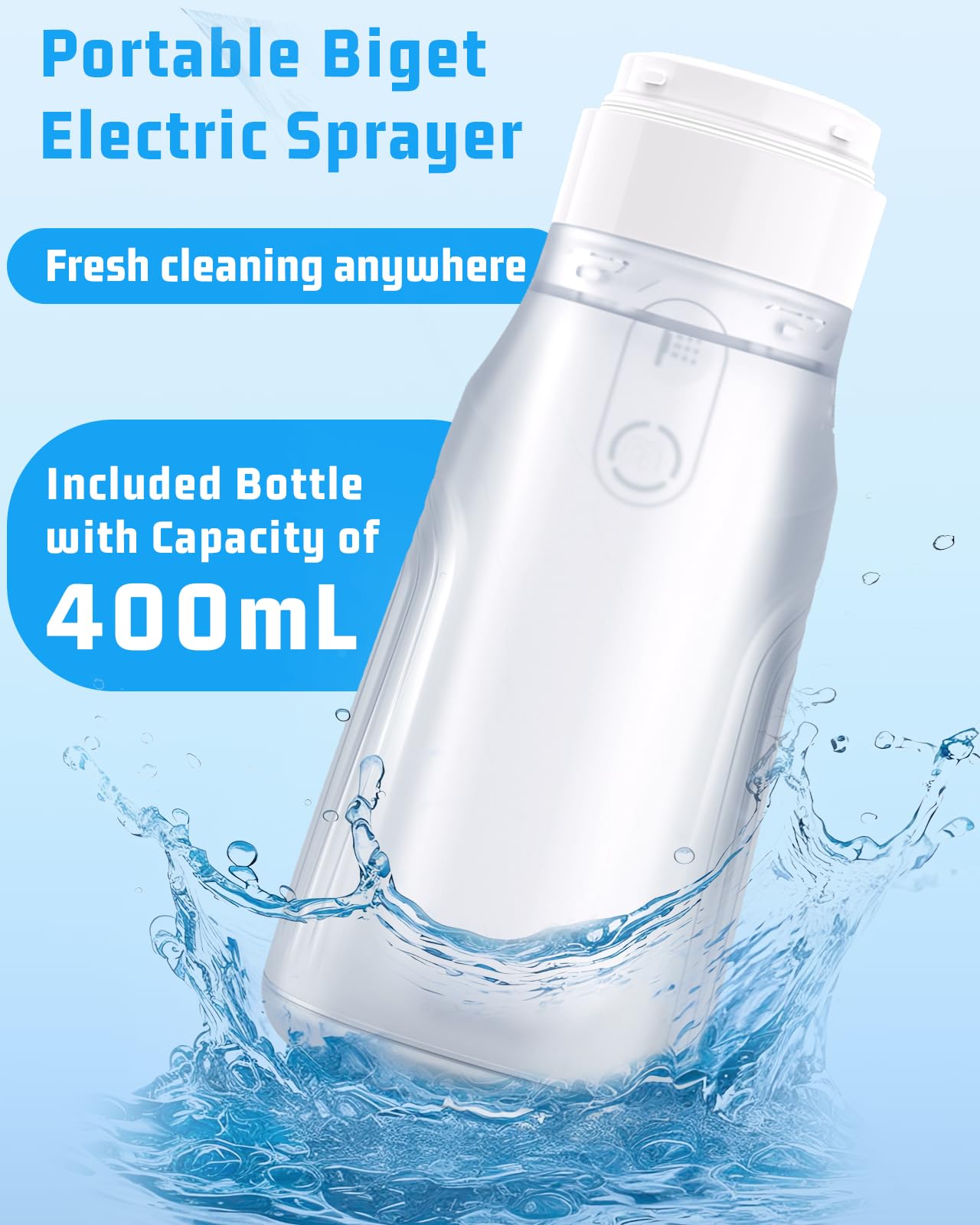 Bidet portatile da viaggio con bottiglia da 400 ml, 3 modalità di pressione | Bidet elettrico ricaricabile da viaggio, spruzzatore portatile impermeabile per bidet per donne uomini pulizia del bambino