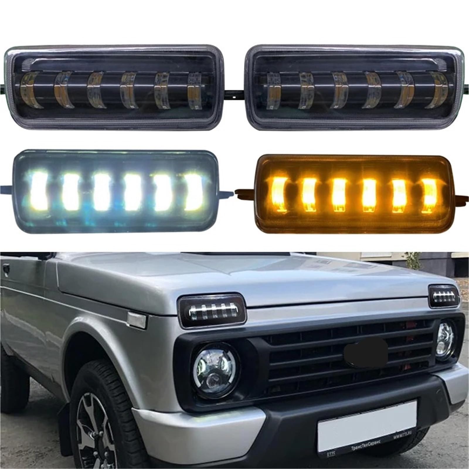 Head Lamp 2 szt. Pasuje do Lada Niva 4x4 1995 Działający kierunkowskaz Akcesoria do stylizacji samochodów Lampa tuningowa z DRL(1)