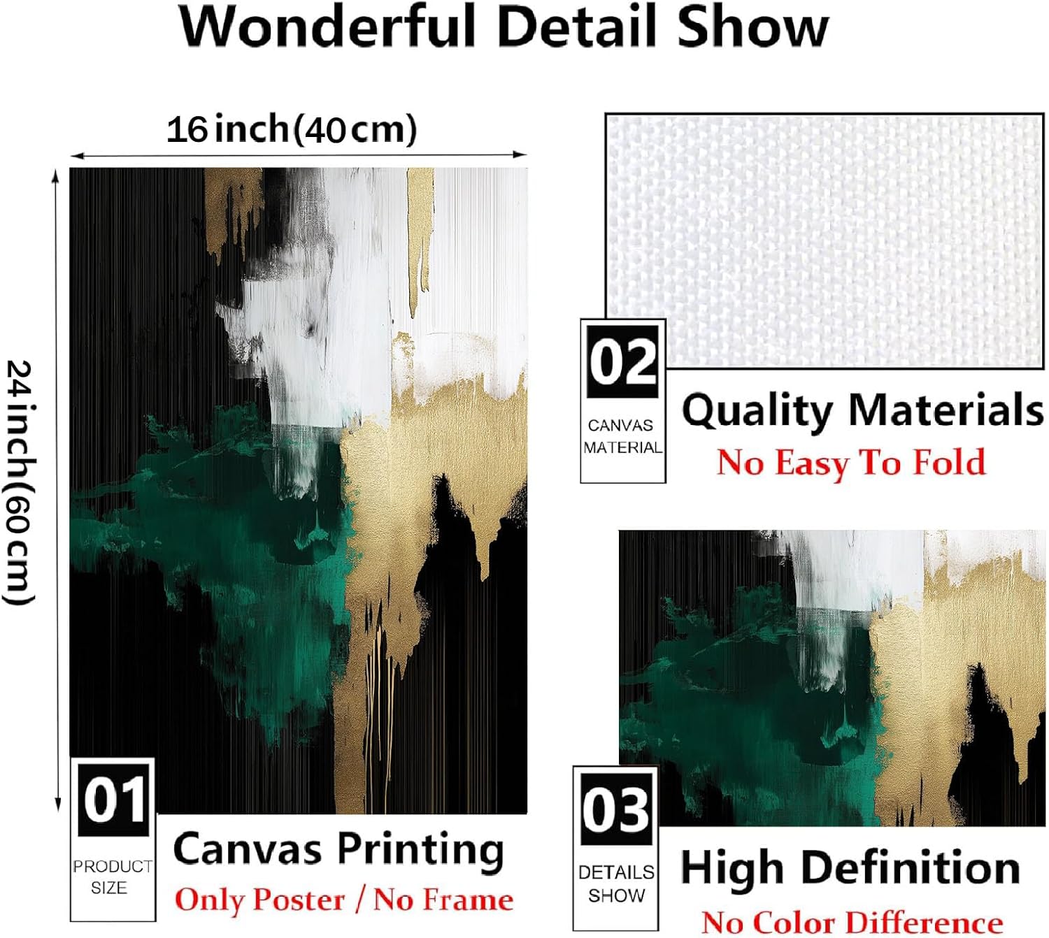 Green and Gold Abstract Wall Art Dark Green and Black Painting Gold Foil Artwork Modern Abstract Art Prints Emerald Painting Black Grey Pictures for Living Room Bedroom 16x24inch No Frame - Image 2