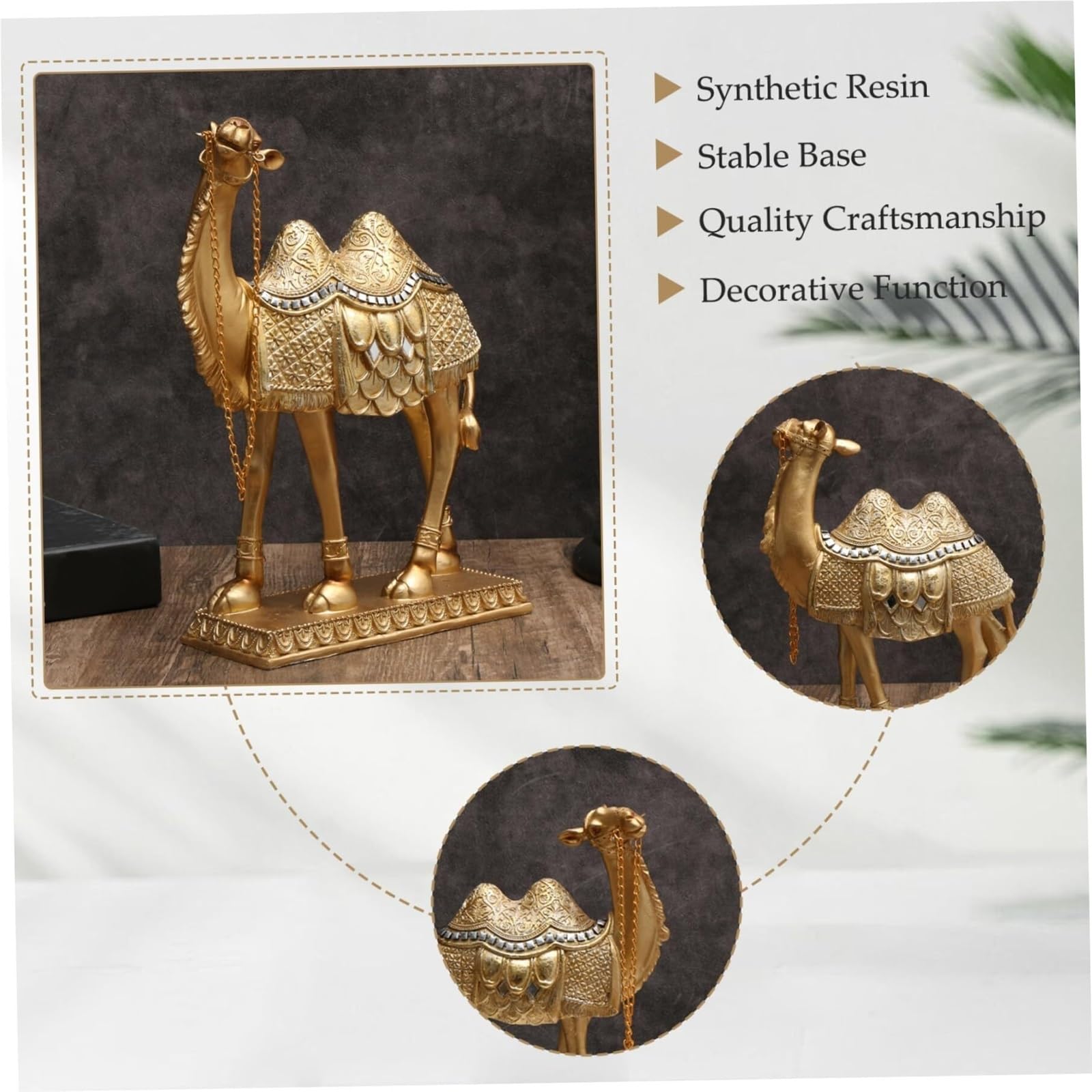 Statuetta da collezione Statua di cammello Figure animali 6x7,5 pollici Piccole statue squisite in resina dorata Decorazione per appartamenti