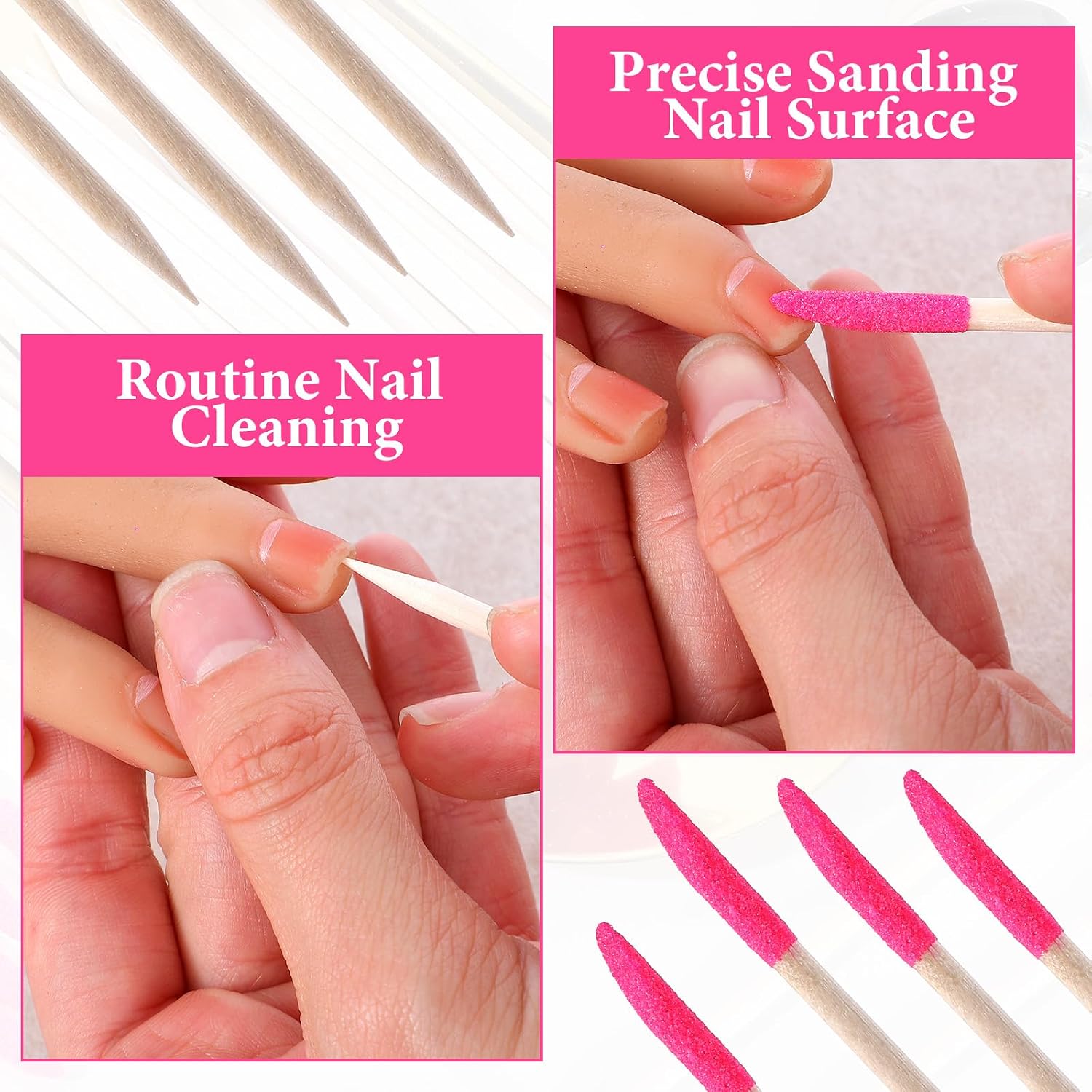 70 PCS Disposable Sanding Sticks for Nails, Wooden Cuticle File Pusher Nail Sticks, 4.5 Inch Double-Headed Nail File Buffer Remover Manicure Sanding Tools for Salon Home Pedicure (Pink)