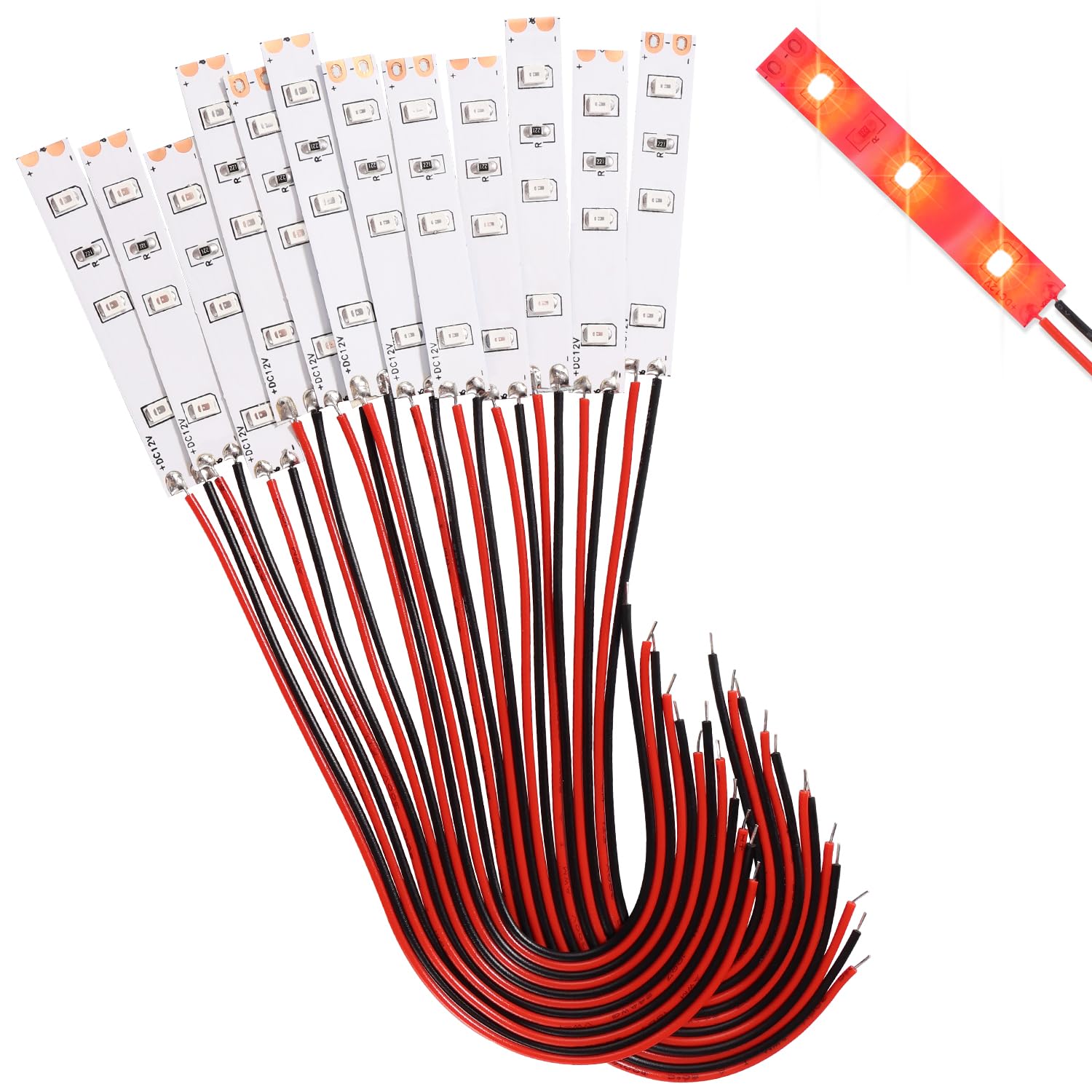 Lyeteung 12 PCS 50mm 12V - 18V Pre Wired Strip, 2835 SMD LED Model Railway LED Lighting, Red, 50mm - 10pcs