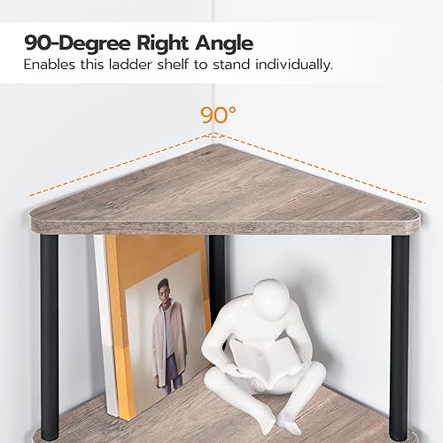 Miniatura 8 de HOOBRO Estante esquinero, estantería industrial de esquina de pared de 3 niveles con marco de metal, estante de exhibición de plantas, estantería