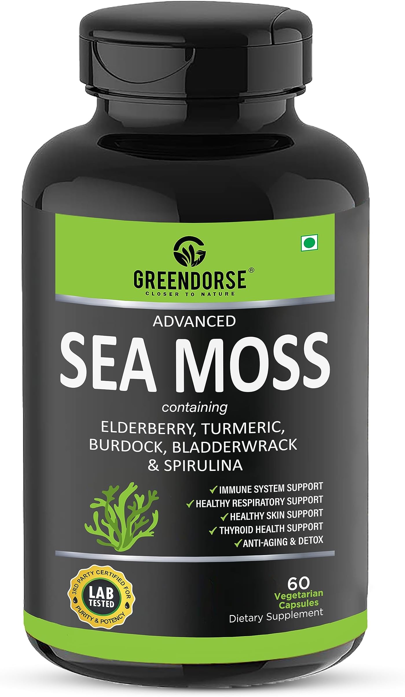 Irish Sea Moss Vitality Capsules 7 In1 Formula-Gut Cleanse,Immunity,Joint & Thyroid Support-With Spirulina,Turmeric,Bladderwrack,Burdock|Superfood High In 90+ Minerals-60 Veg Capsules