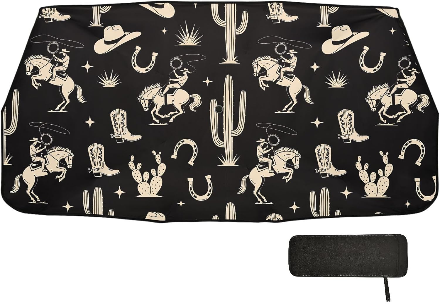 Gredecor Windshield Sun Shade Umbrella, Boho Western Cactus Cowboy Foldable Car Sunshade with UV Block Front Window (Heat Insulation Protection) for Auto Windshield Covers