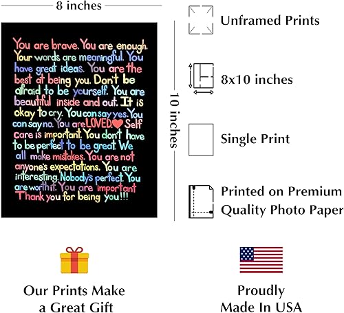 Vista 18 de You Are Brave, You Are Enough” Inspirational Wall Art Print – Affirmation Typography Poster for Self-Love, Mental Health – Classroom, Office