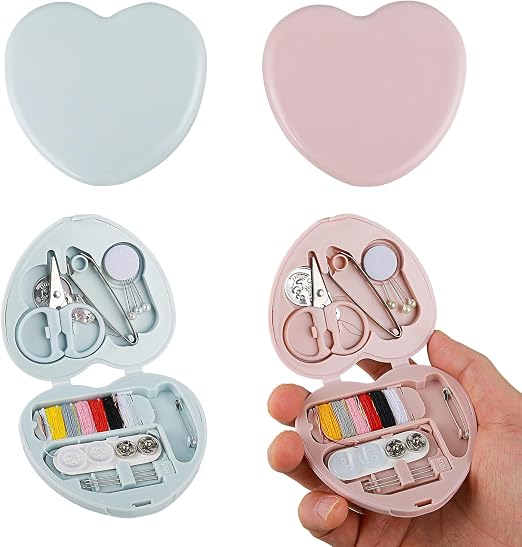 Cobee Zestaw do szycia, 2 szt., mini do niezbędników podróży, przenośny, DIY, awaryjne materiały naprawcze, etui z igłami, bawełniane guziki, druty,