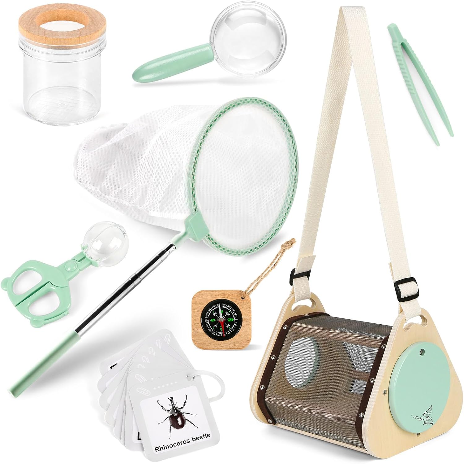 Wooden Bug Catcher Kit for Kids 3+, Bug Catching & Outdoor Explorer Kit | Wooden Insect Cage, Safe, Extendable Butterfly Net, Carry Bag, Catch & Release Adventure Set for Backyard & Camping