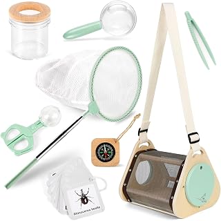 Wooden Bug Catcher Kit for Kids 3+, Bug Catching & Outdoor Explorer Kit | Wooden Insect Cage, Safe, Extendable Butterfly Net, Carry Bag, Catch & Release Adventure Set for Backyard & Camping