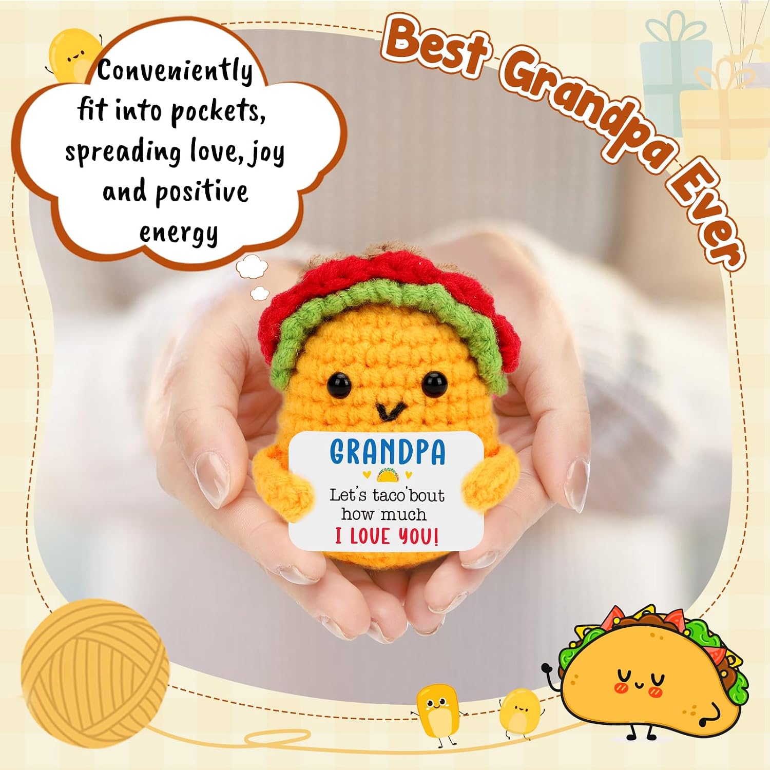 Grandpa Gifts for Christmas Birthday Gifts Best Grandpa Ever Grandfather Happy Birthday Fathers Day Ideas Gift from Grandkids, Funny Handmade Crochet Mini Taco Grandparent Christmas 2025 Present