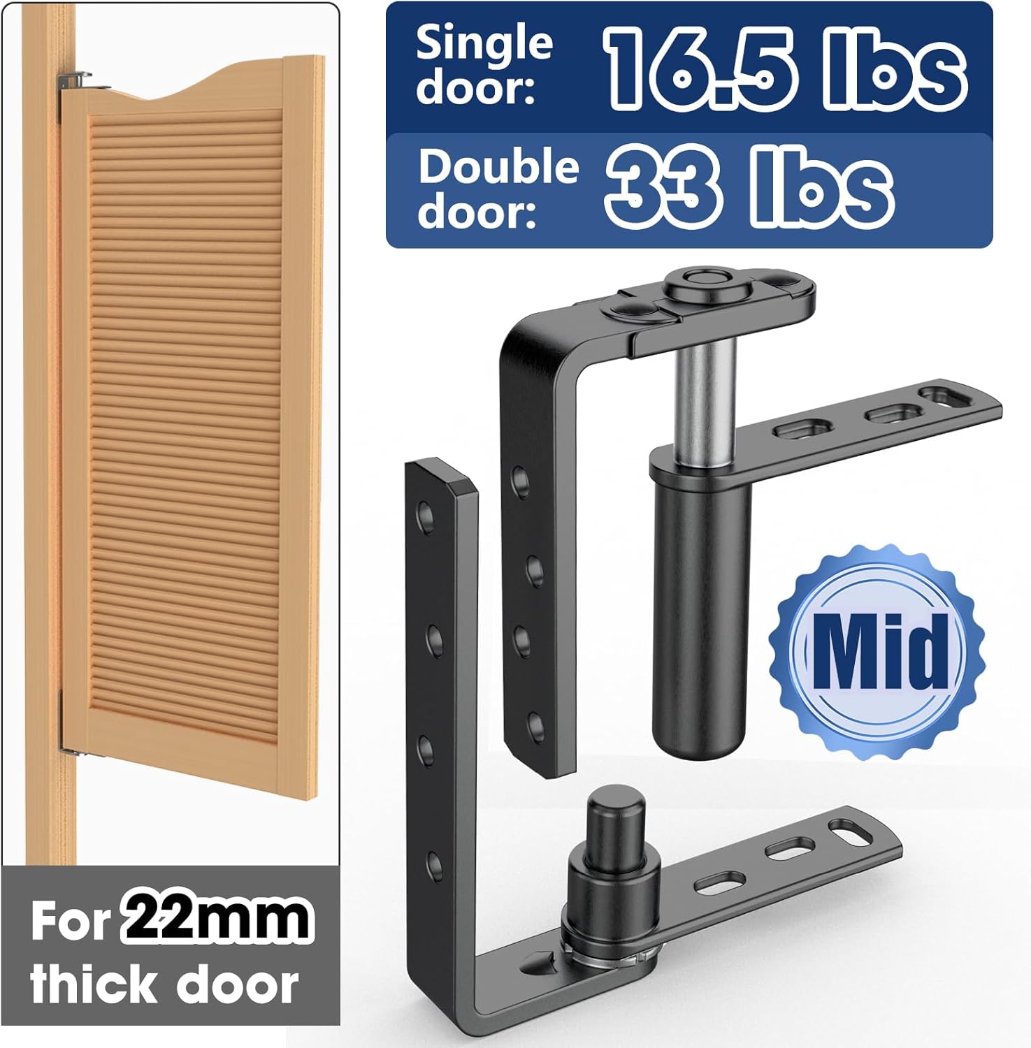 Cafe Door Hinges, Saloon Door Hardware, Double Action Door Hinge for Bar, Coffee Shop, Swing Door, Heavy Duty 304 Stainless Steel (Black, MID 2PCS)