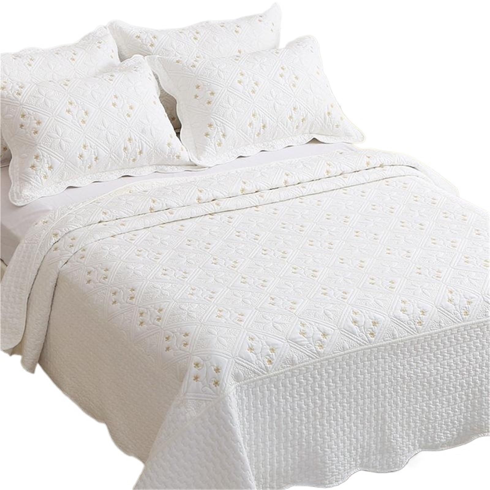DAJGRHE Bedspread Classical 3Pcs Cotton Quilted 2Pillow Shams Decorative Bed Coverlet(Color 1,220X250cm 3Pcs)