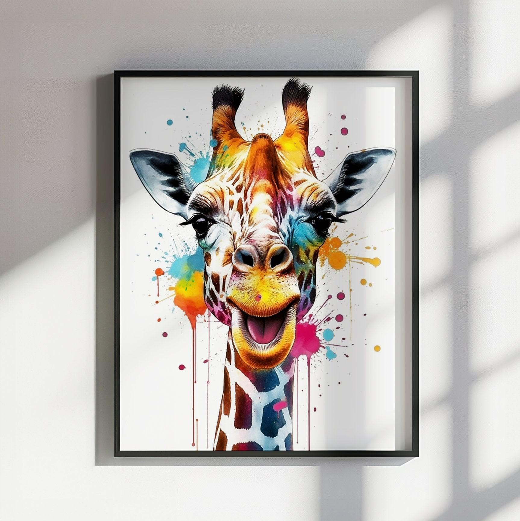 Affiche aquarelle girafe colorée grand format 60x80 cm style pop art