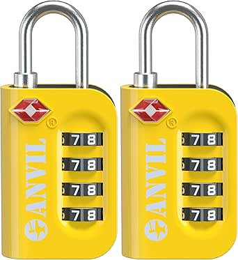 ANVIL TSA Approved Luggage Lock - 4 Digit Combination, 10,000 Combinations, Easy-Read Password Window, Travel Lock for Suitcases, Backpacks, Gym & Student Lockers, Baggage