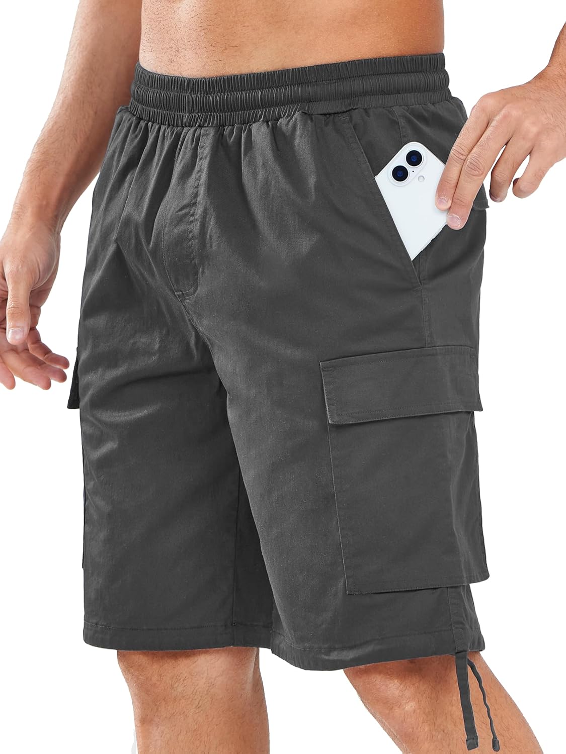 NORTHYARD Mens Twill Casual Cotton Cargo Shorts Drawstring Elastic Waist & 6 Pockets Classic Work Shorts for Men