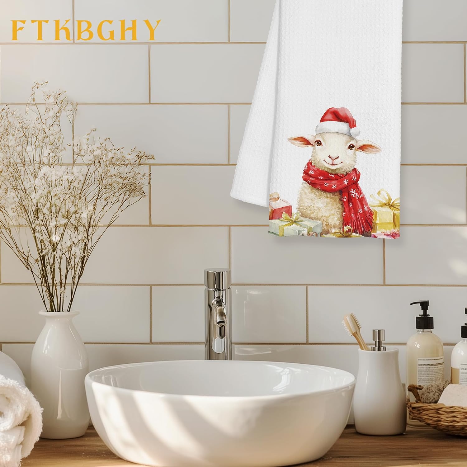 Christmas Sheep Kitchen Towels, Sheep Gifts, Funny Farmhouse Xmas Lamb Gift Boxes Decorative Dish Hand Tea Towels for Bathroom, Christmas Kitchen Bathroom Decor, 16x24 Inch image 2