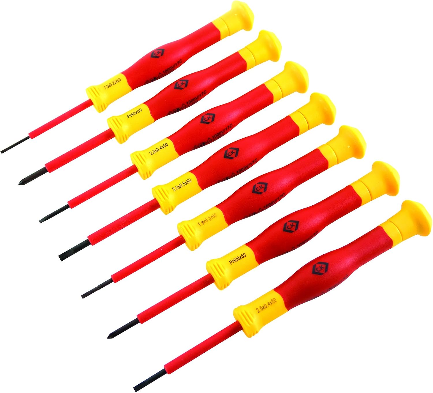 C.K T4897 Vde Precision Screwdriver, Red/Yellow/Black, Set of 7 Pieces