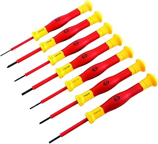 C.K T4897 VDE Precision Screwdriver, Red/Yellow/Black, Set of 7 Piece