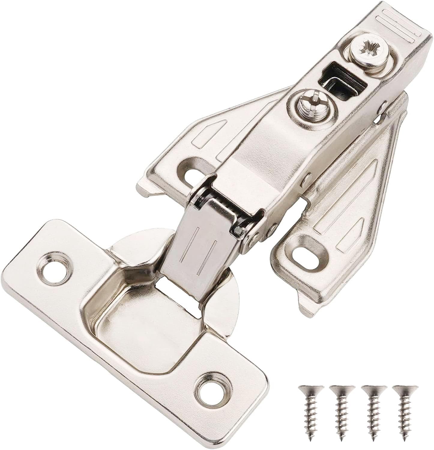 DecoBasics (4 PCS) Full Overlay Soft Close Cabinet Hinges for Kitchen Cabinets - 105° Face Frame Concealed Cabinet Door Hinge -3 Way Adjustability -Clip on Plate & Matching Screw 4 Easy Installation