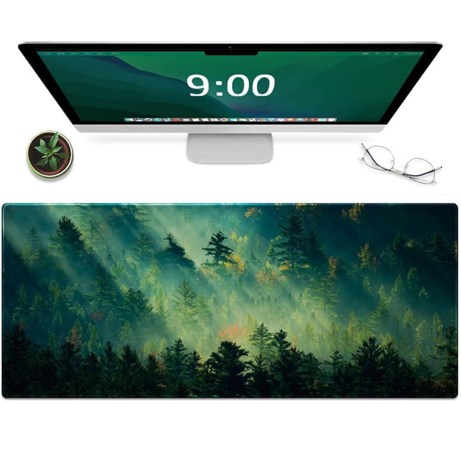 Galdas Mouse Pad,Office Desk Mat Large Gaming Keyboard Pad Durable Stitched Edges Washable Smooth Surface Control & Accuracy Extended Computer Mouse Mat (31.5X11.8In)-Green Forest…
