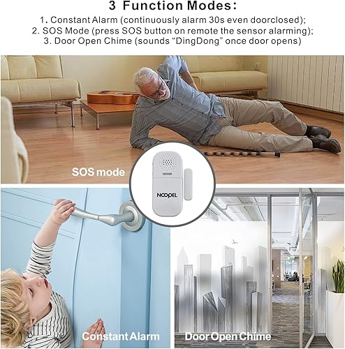 Miniatura 5 de Alarma de puerta con control remoto, paquete de 2, sensores de alarma de ventana de 130 dB para seguridad de los niños, timbre de puerta para
