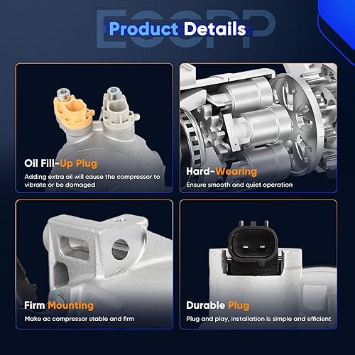 Miniatura 3 de ECCPP Compresor de A/C con embrague 2013-2016 apto para Ford Escape 2.0L 2015-2016 apto para compresor de CA Lincoln MKC 2.0L 2.3L