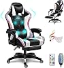 Bluetooth Gaming Chair - Ergonomic Video Chair with Speakers, LED Light, Footrest, Headrest, and Lumbar Pillow for Office and Gaming Comfort