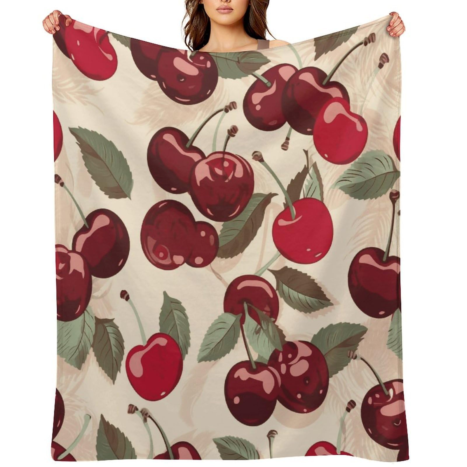 Cherry Pattern Throw Blanket for Couch and Bed Super Soft Warm Lightweight Throw Blankets Cozy Fuzzy Flannel Blanket Personalized Decorative Blankets for Sofa Decor 40"x50"