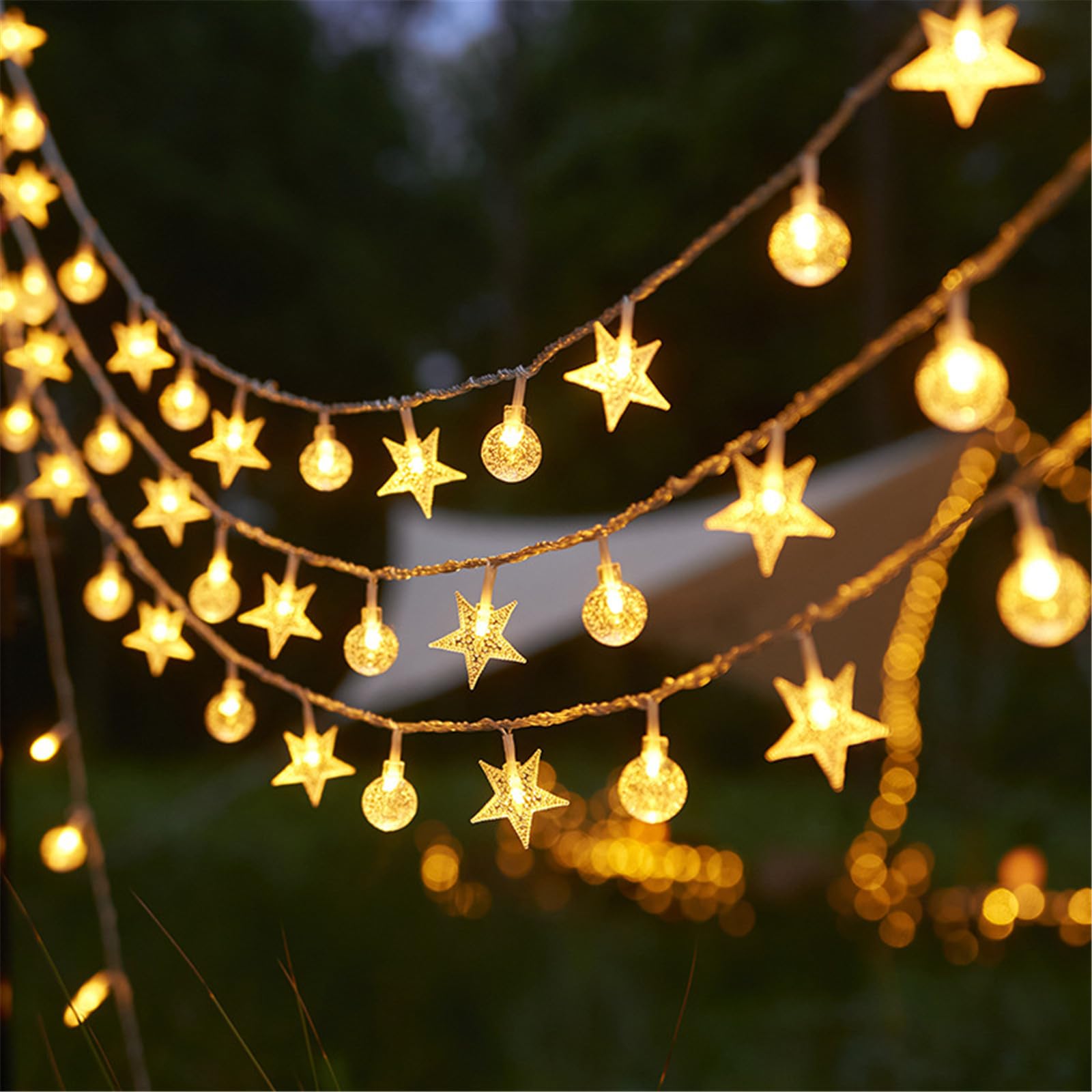 Mateju Solar String Lights Outdoor Garden, 8 Modes Solar Powered Waterproof LED Stars Fairy Lights with Remote for Indoor Bedroom, Patio, Yard, Party, Wedding (Warm,7M/50LED)