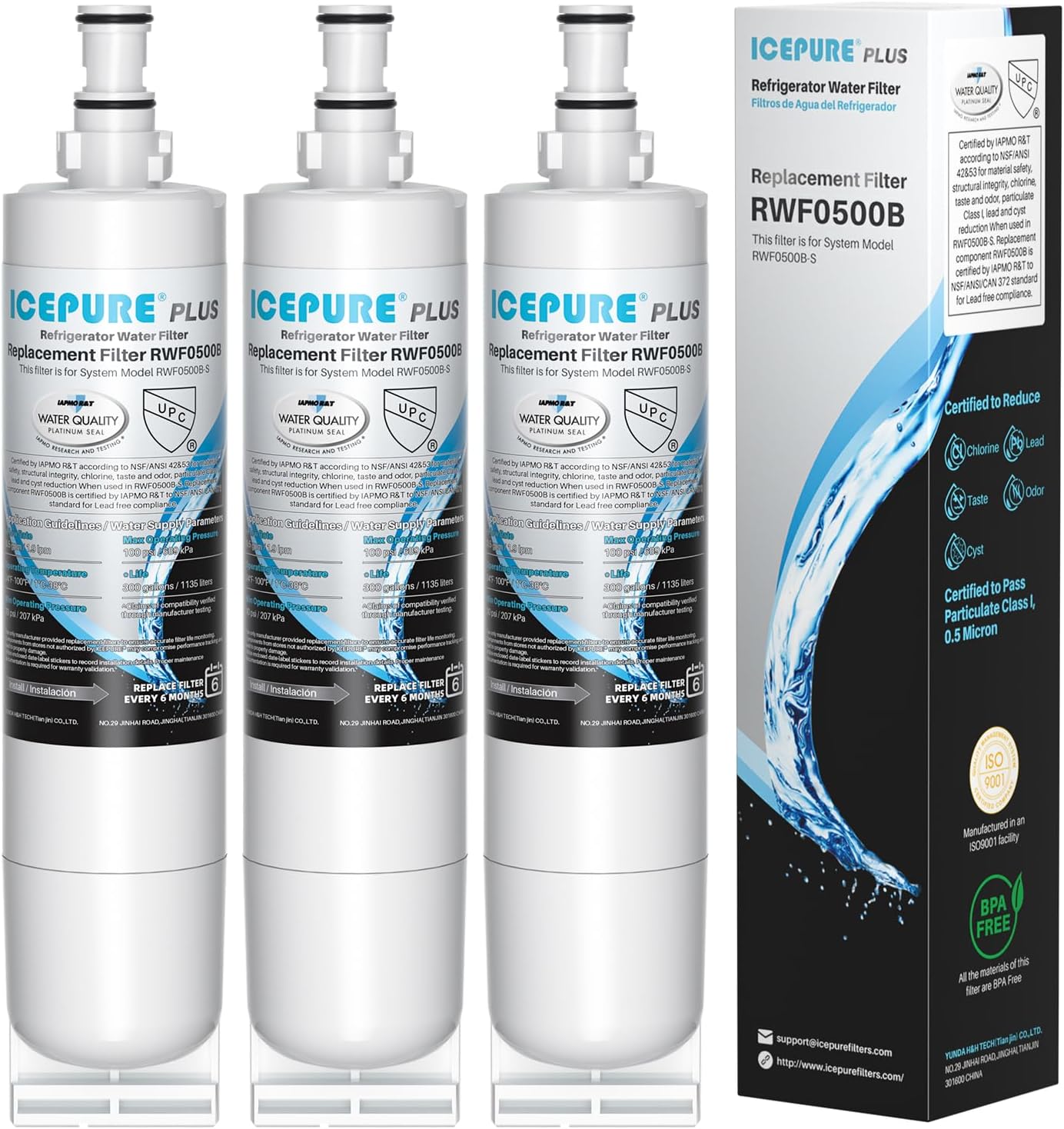 ICEPURE PLUS 4396508 NSF/ANSI 53 & 42 Certified Refrigerator Water Filter, Remove Lead, Replacement for EDR5RXD1, Everydrop Filter 5, Whirlpool 4396510, WF-NLC240V, PNL240V Kenmore 46-9010 9085, 3PACK