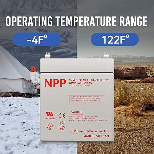 Miniatura 6 de NPP Batería AGM recargable de 12 V, 5 Ah, F2, 6-FM-5 de 12 voltios, 2 piezas, batería de repuesto para sistema de seguridad de alarma del hogar,