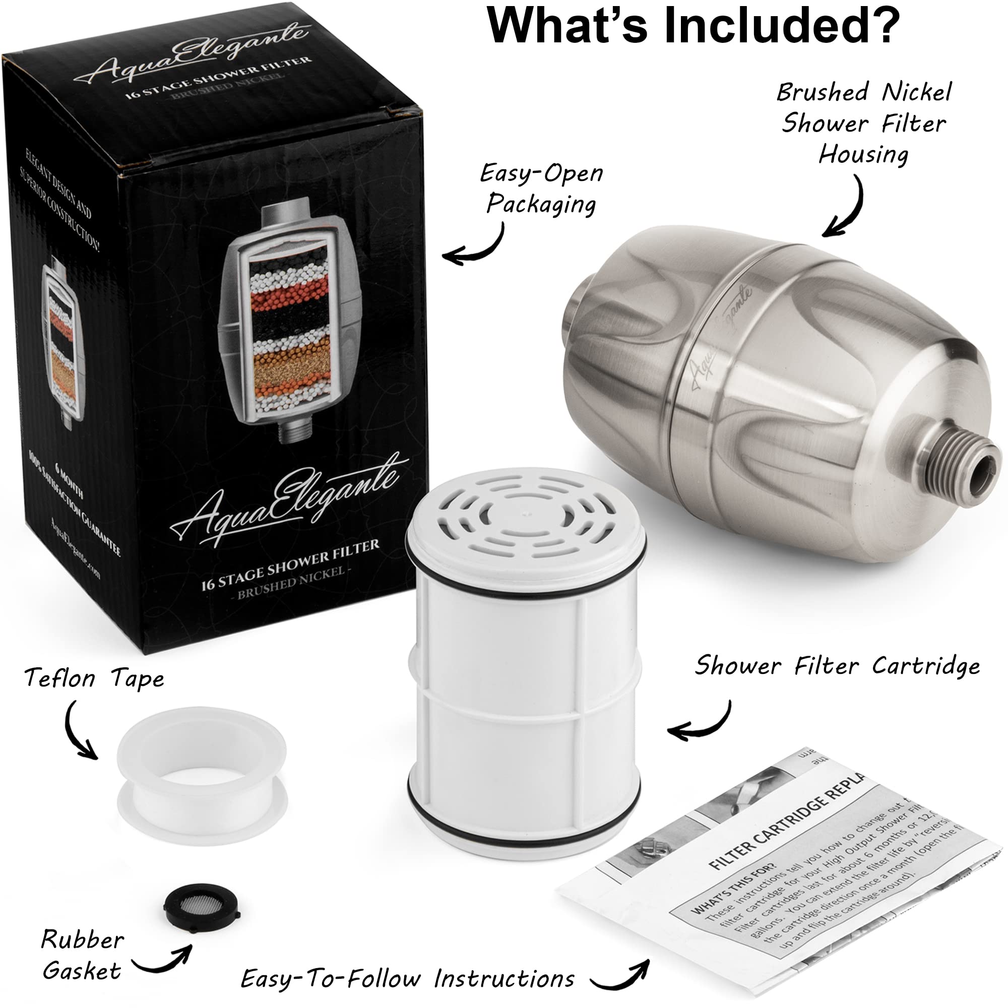 Aqua Elegante Filtro de ducha de 16 etapas, filtros de agua universales para eliminar cloro y minerales duros, purificador de baño y mejor sistema suavizante filtrado con carbón activado, níquel