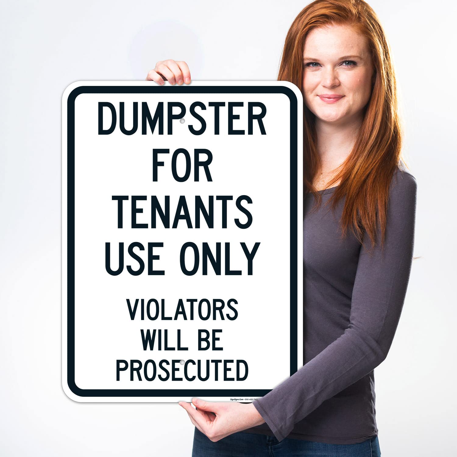 Dumpster for Tenants Use Only Violators Prosecuted Sign, 18x24 Inches, Rust Free .063 Aluminum, Fade Resistant, Made in USA