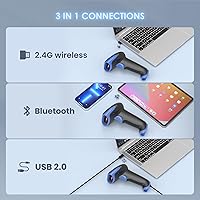 Vista 2 de Eyoyo Escáner de código de barras Bluetooth 2D inalámbrico, 2500 mAh inalámbrico USB con cable QR lector de código de barras para biblioteca