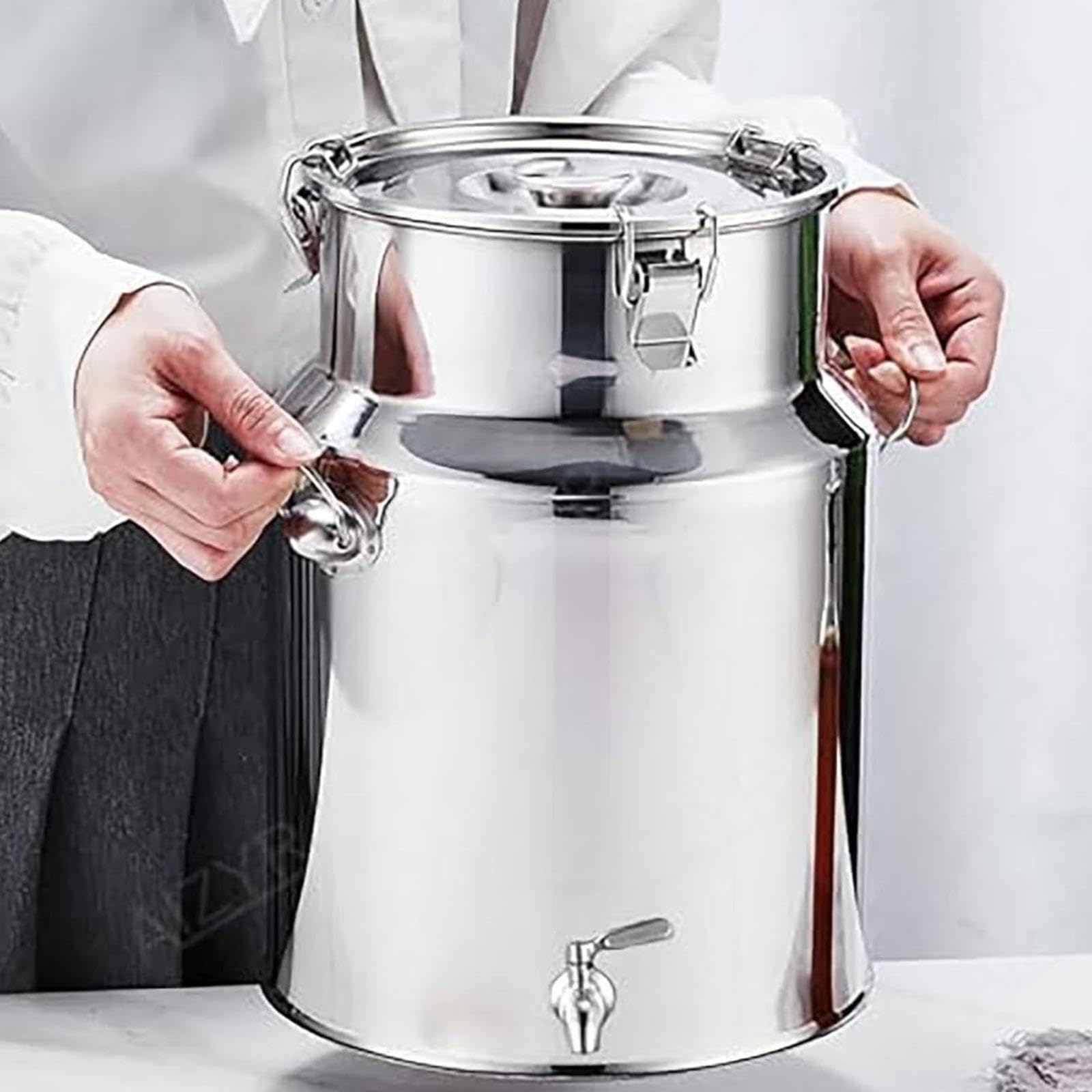 Milchkanne Edelstahl 14 Liter Mit Hahn,Milcheimer Edelstahl Mit Deckel Luftdichtes Milchkännchen Milch Barrel Farm Milk Transport Can Hahn Milk Jug Pitcher,Capacity-14L