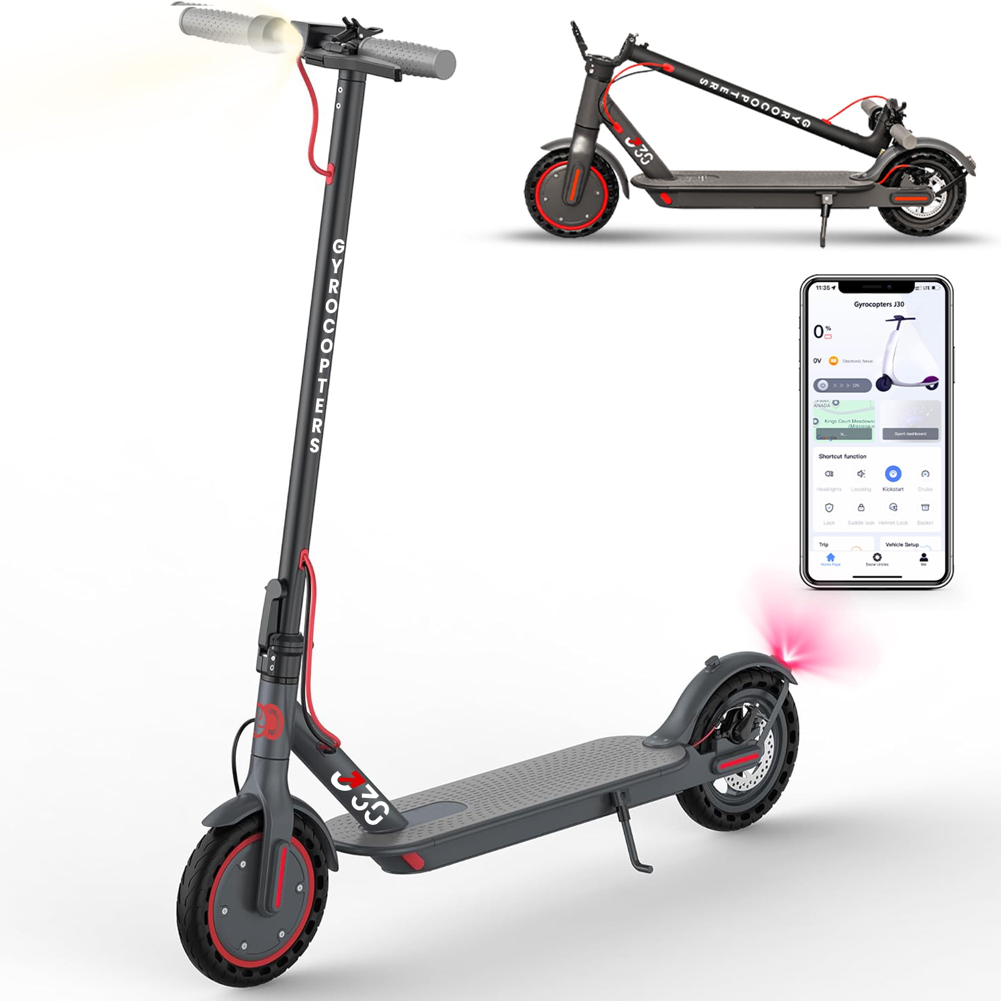 Gyrocopters 2026 J30 Electric Scooter for Adults & Teens with APP | 8.5” Burst Proof Tires | Speed 31km/h, Upto 30km, 350W Powerful Brushless Motor Escooter | Smart Anti Theft Lock