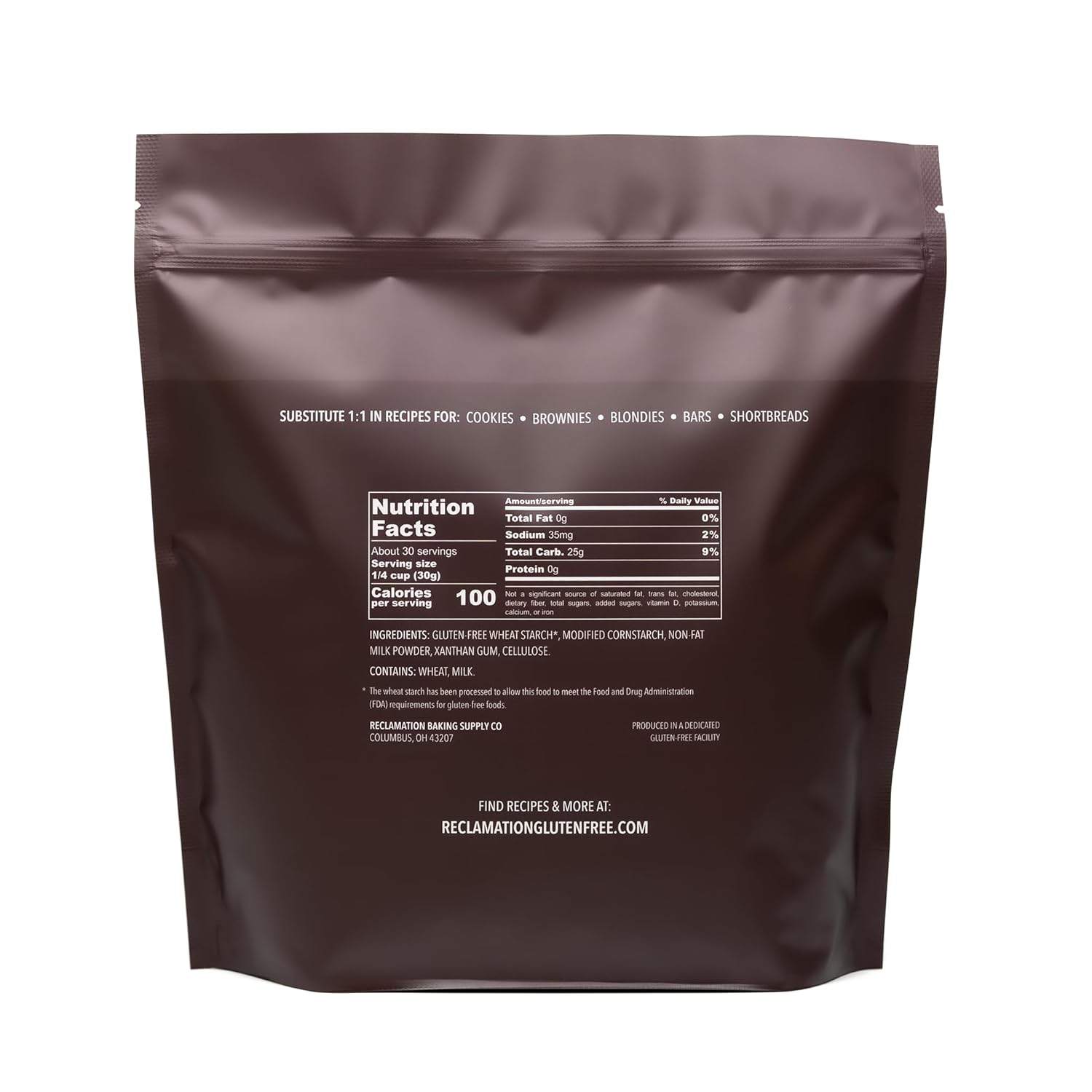 Reclamation Gluten Free Cookie & Brownie Flour Blend 2 lb - Substitute 1:1 - Perfect for Cookies, Brownies, Bars, and More - Rice Free - Made With Gluten-Free Wheat Starch